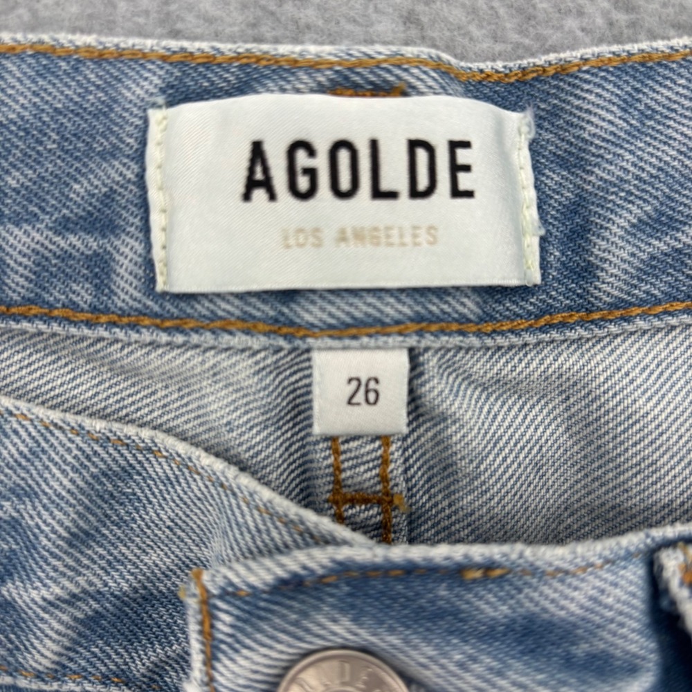 AGOLDE Dee Short Womens 26 Blue Distressed High Rise Button Fly Denim Cutoffs - Picture 3 of 10